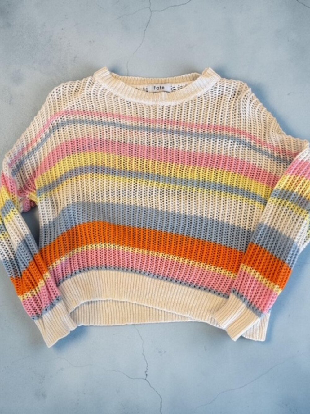 Pastel Fate Rainbow Stripe Crop Chunky Knit Sweater Size S